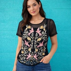 INC BLACK EMBROIDERED ROMANTIC 2 PIECE SHEER BLOUSE SET SIZE SMALL NWT